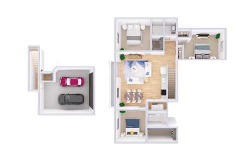 Floor plan for 3 beds, 2 baths, 1633 sqft